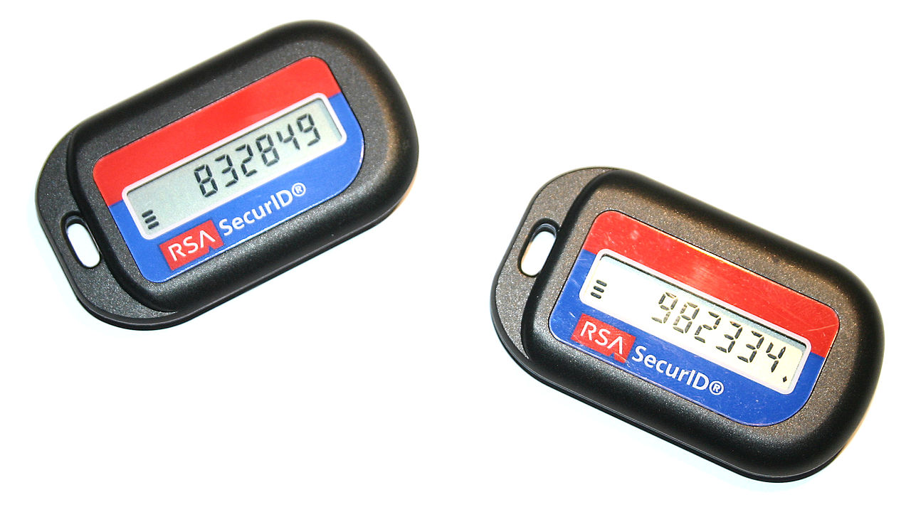 Security tokens from RSA Security designed as key fobs.